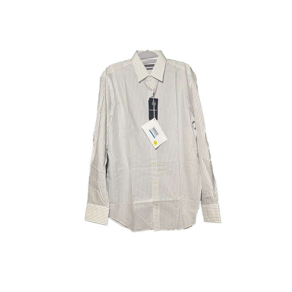 Emporio Armani Men's White Pinstripe Long Sleeve Dress Shirt – Size 40 – NWT